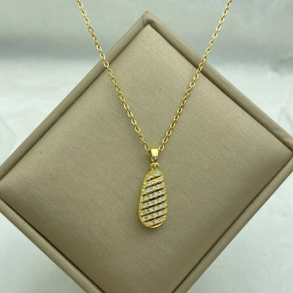 Gold Plated Stainless Steel Necklace Waterdrop Zircon Pendant Necklaces for Women Fashion Jewelry With Cross Chain