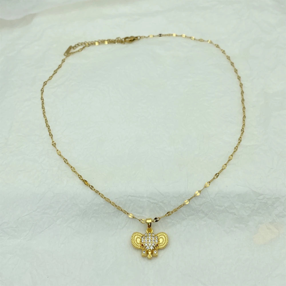 Gold Plated Elephant Necklace for Women Jewelry Titanium Steel Pendant Necklace Animal Luxury Choker Japanese Korean Wholesale