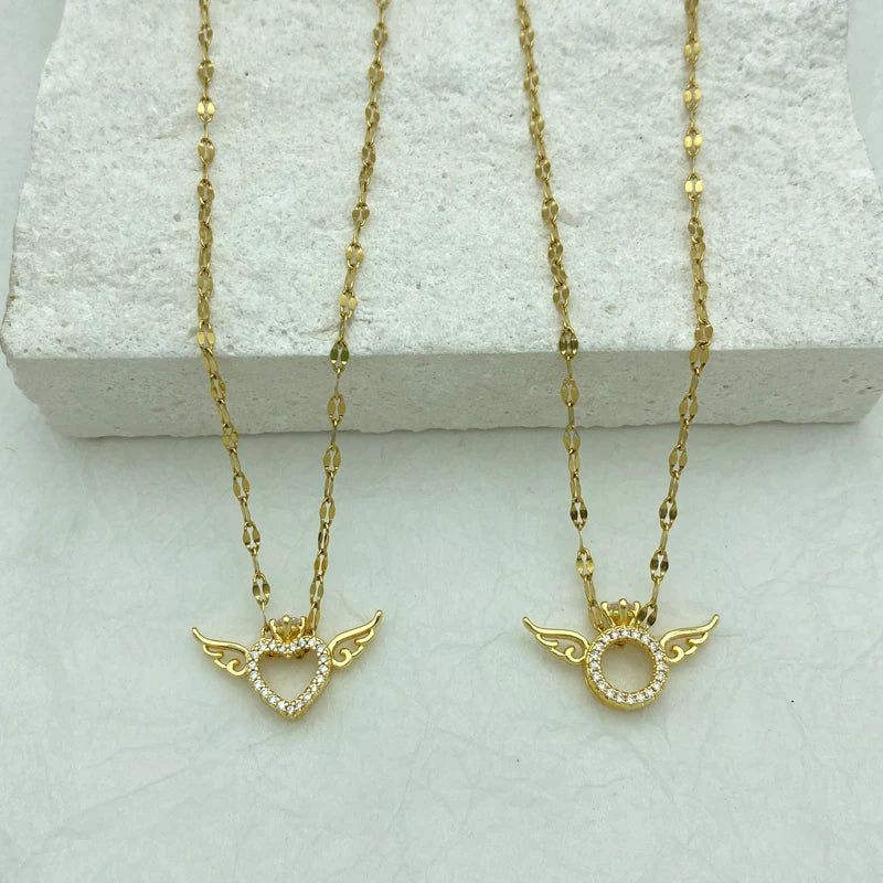 Gold Plated Stainless Steel Angel Necklace With Cute Small Pendant Fashion Jewerly Accessories Design