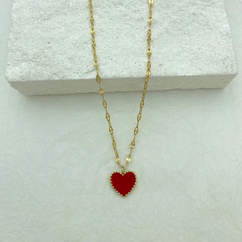 Red Heart Pendant Necklace | Stainless Steel Chain & Pendant