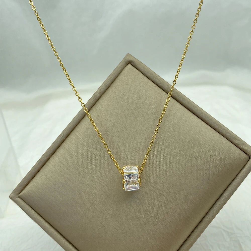 Gold Plated Zirconia Necklace for Women  New Jewelry Stainless Steel Zircons Pendant Necklace Big  Luxury Korean Elegant