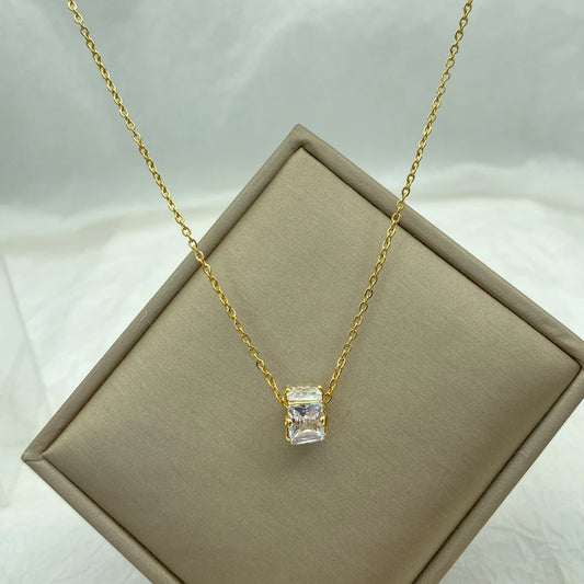 Gold Plated Zirconia Necklace for Women  New Jewelry Stainless Steel Zircons Pendant Necklace Big  Luxury Korean Elegant