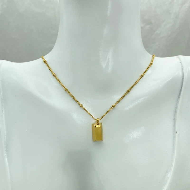 18K Gold Plated Bar Pendant Necklace | Stainless Steel Satellite Chain