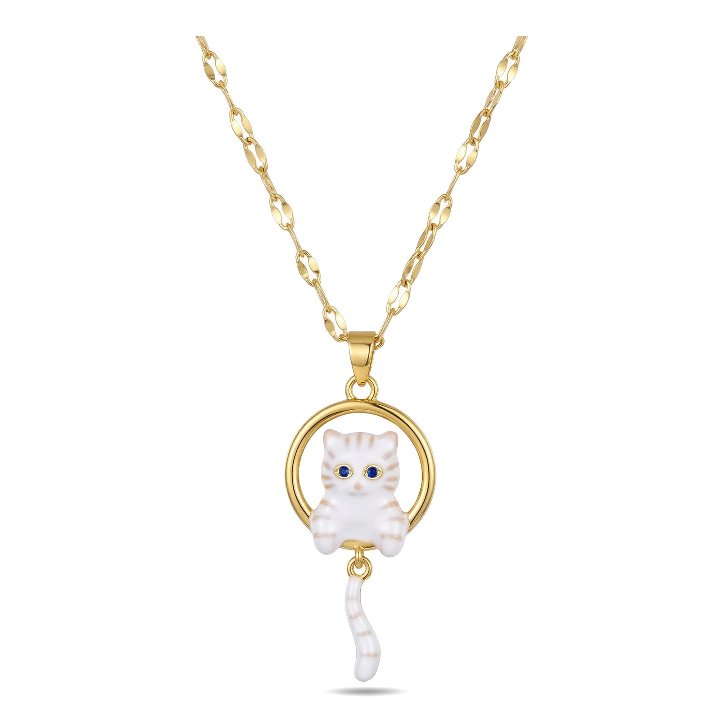Wholesale Stainless Steel White Enamel Cat Pendant Necklace