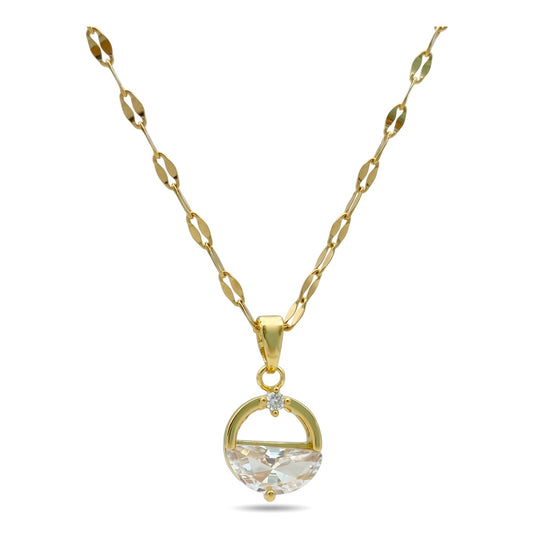 Half Moon CZ Pendant Necklace | 18K Gold Plated Stainless Steel