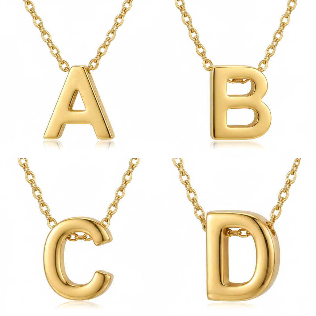Gold Initial Letter Pendant Necklace | 18K Gold Plated Stainless Steel Chain