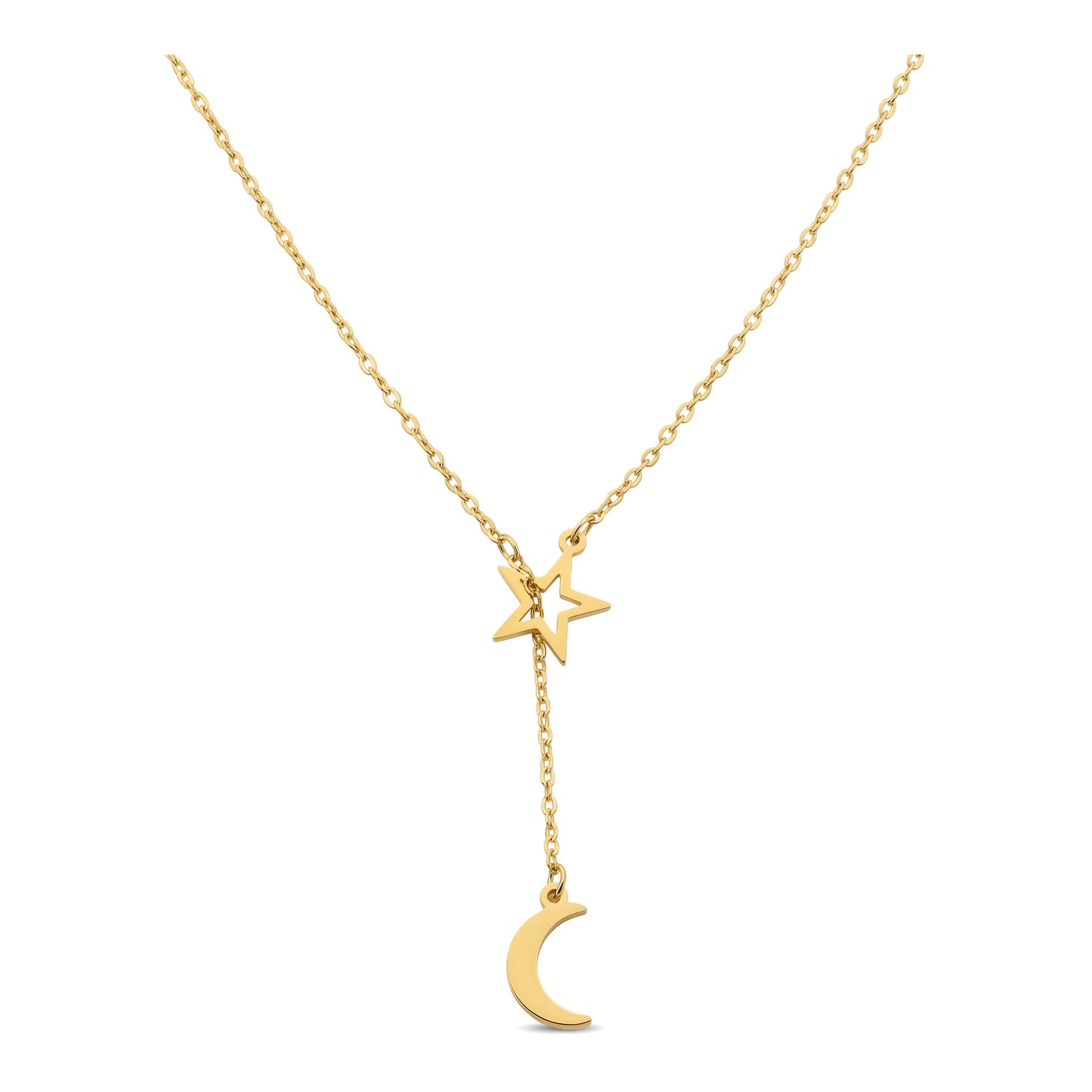 Star Moon Drop Lariat Necklace | 18K Gold Plated Stainless Steel