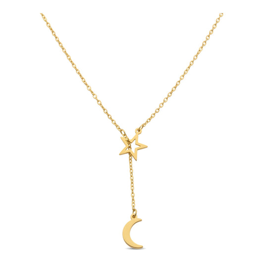Star Moon Drop Lariat Necklace | 18K Gold Plated Stainless Steel