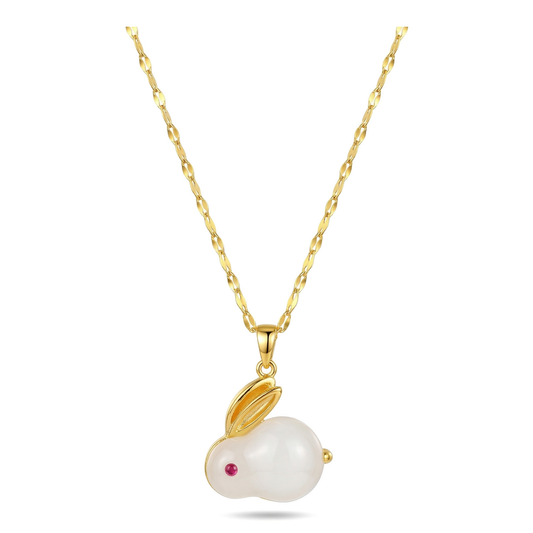 Wholesale Gold Color Stainless Steel White Rabbit Pendant Necklace