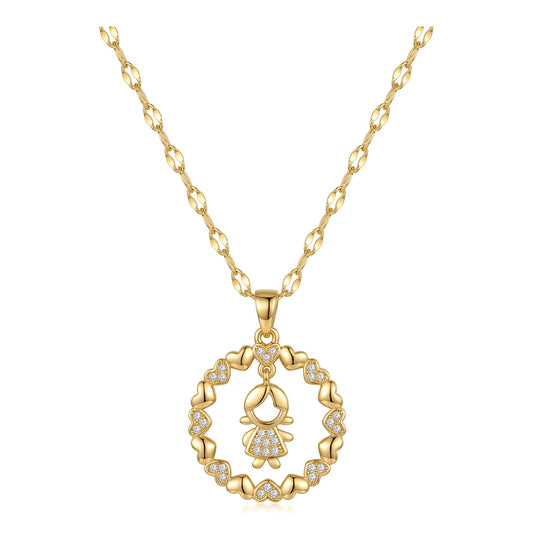 Gold Cute Girl Pendant Necklace |18K Gold Plated Stainless Steel Chains