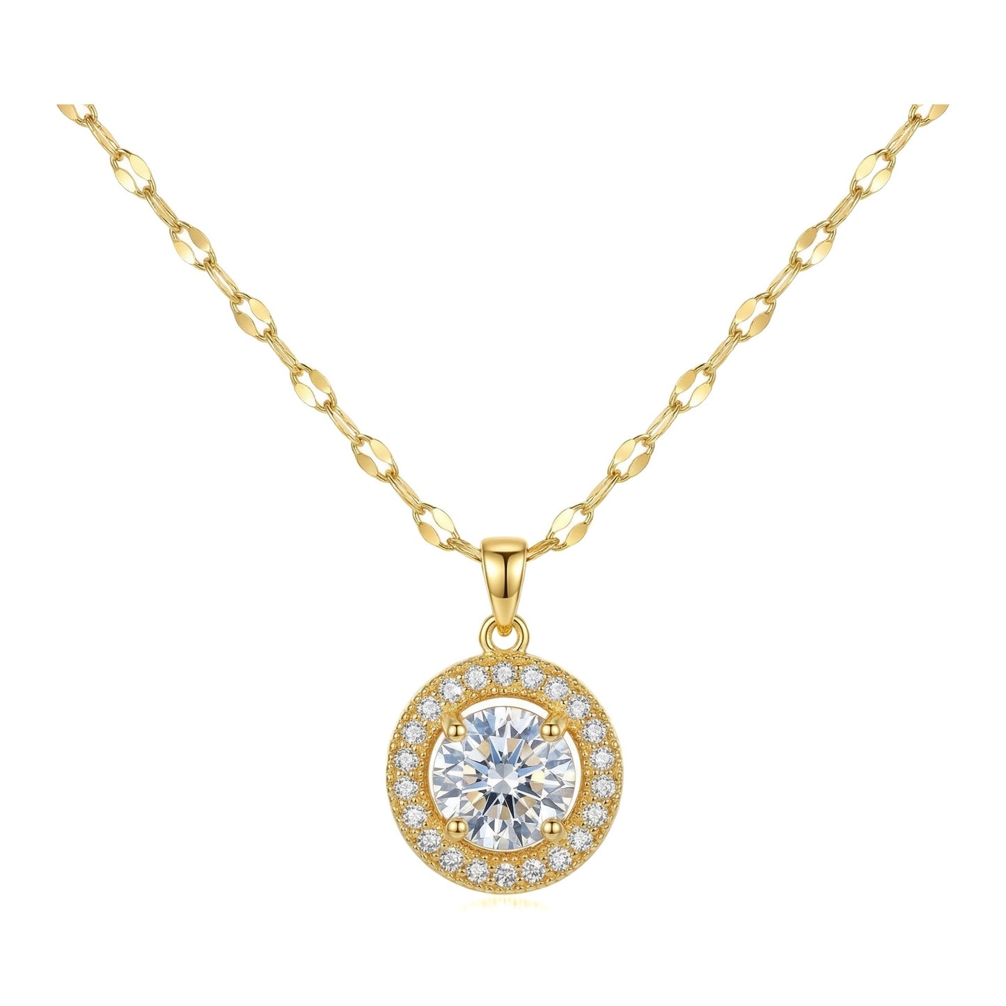 Wholesale Gold Plated Stainless Steel Round Zircon Pendant Necklace
