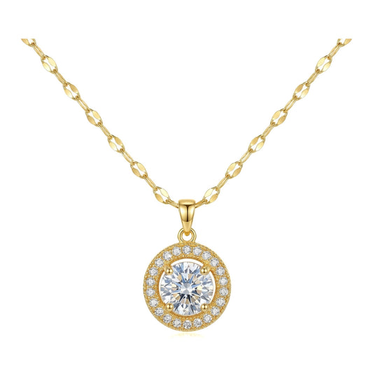 Wholesale Gold Plated Stainless Steel Round Zircon Pendant Necklace