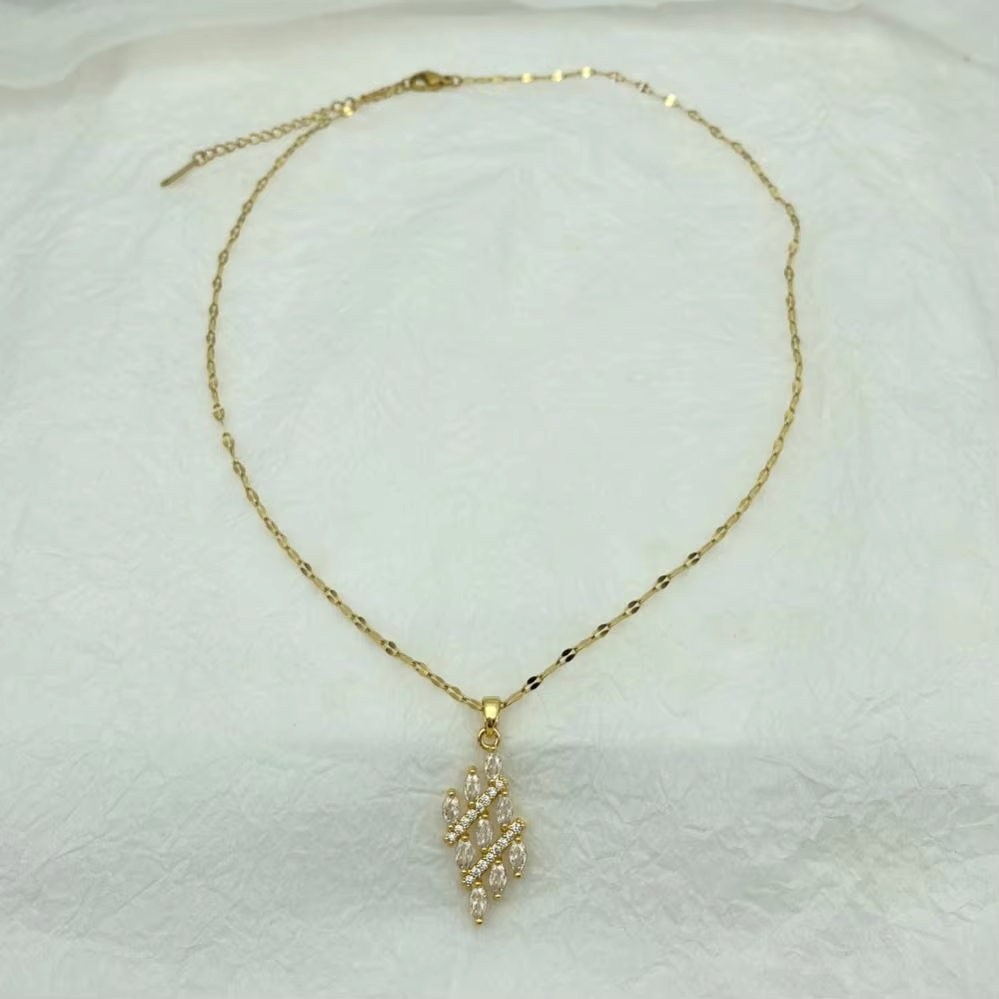 Marquise CZ Diamond Drop Pendant Necklace | 18K Gold Plated Stainless Steel