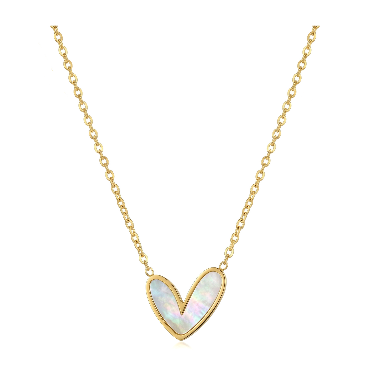 Wholesale  White Shell Heart Pendant Necklace Stainless Steel Chains