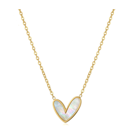 Wholesale  White Shell Heart Pendant Necklace Stainless Steel Chains