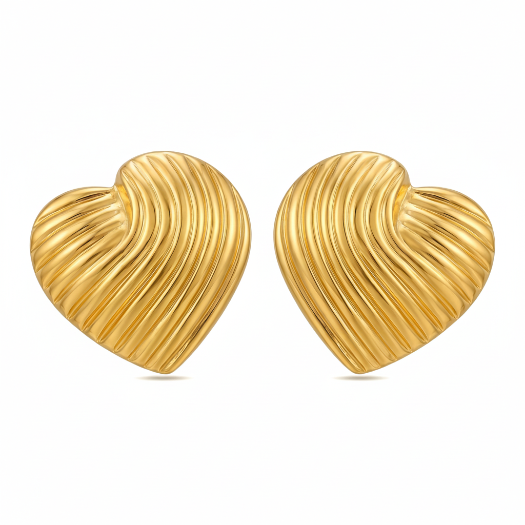 Ribbed Heart Stud Earrings | 18K Gold Plated Stainless Steel