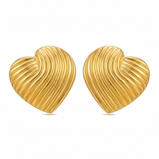 Ribbed Heart Stud Earrings | 18K Gold Plated Stainless Steel