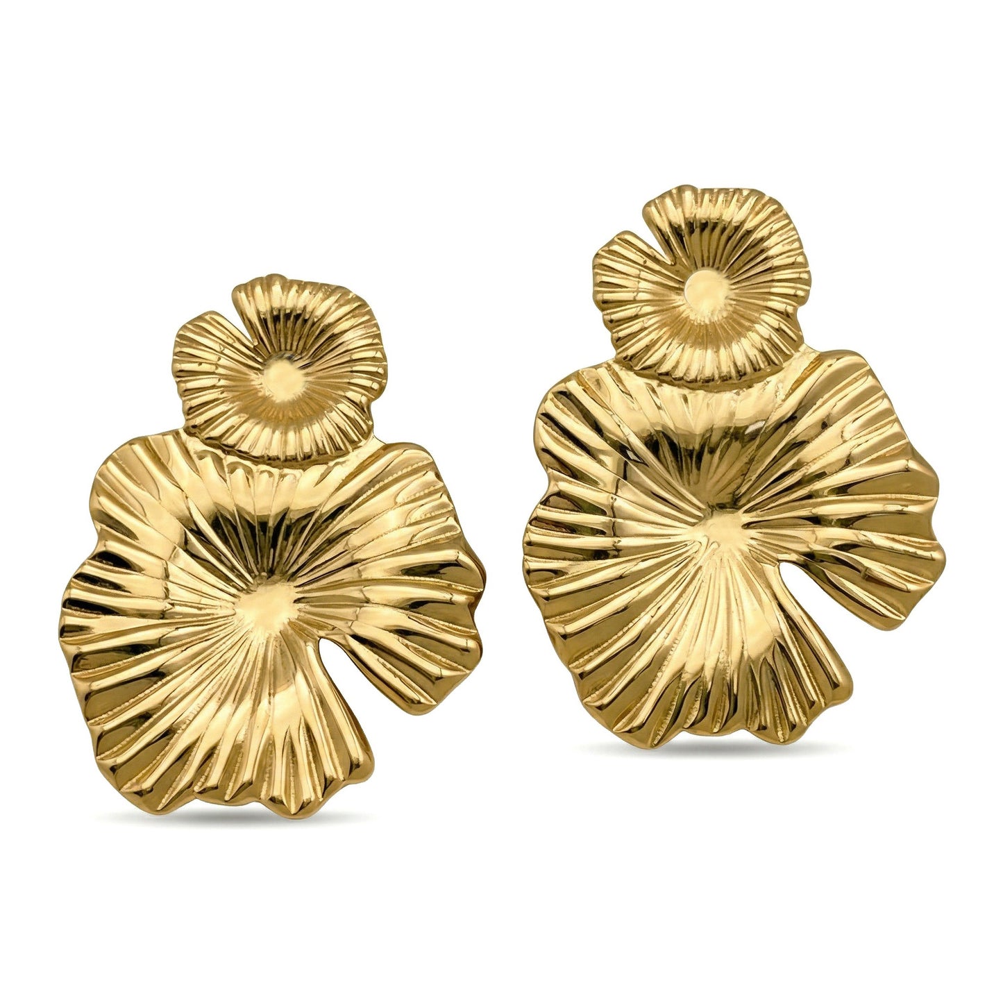 Double Petal Drop Earrings | 18K Gold Plated Stainless Steel