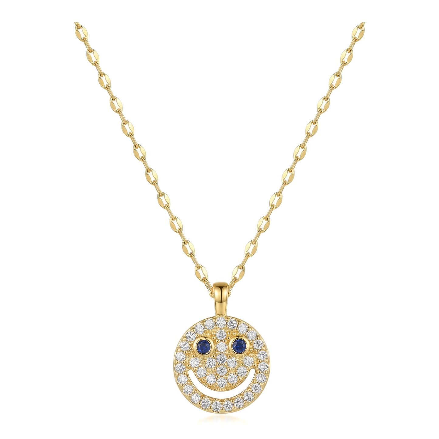 Wholesale Gold Plated Stainless Steel Smiley Face Rhinestone Pendant Necklace