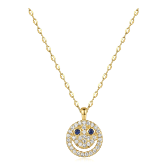 Wholesale Gold Plated Stainless Steel Smiley Face Rhinestone Pendant Necklace