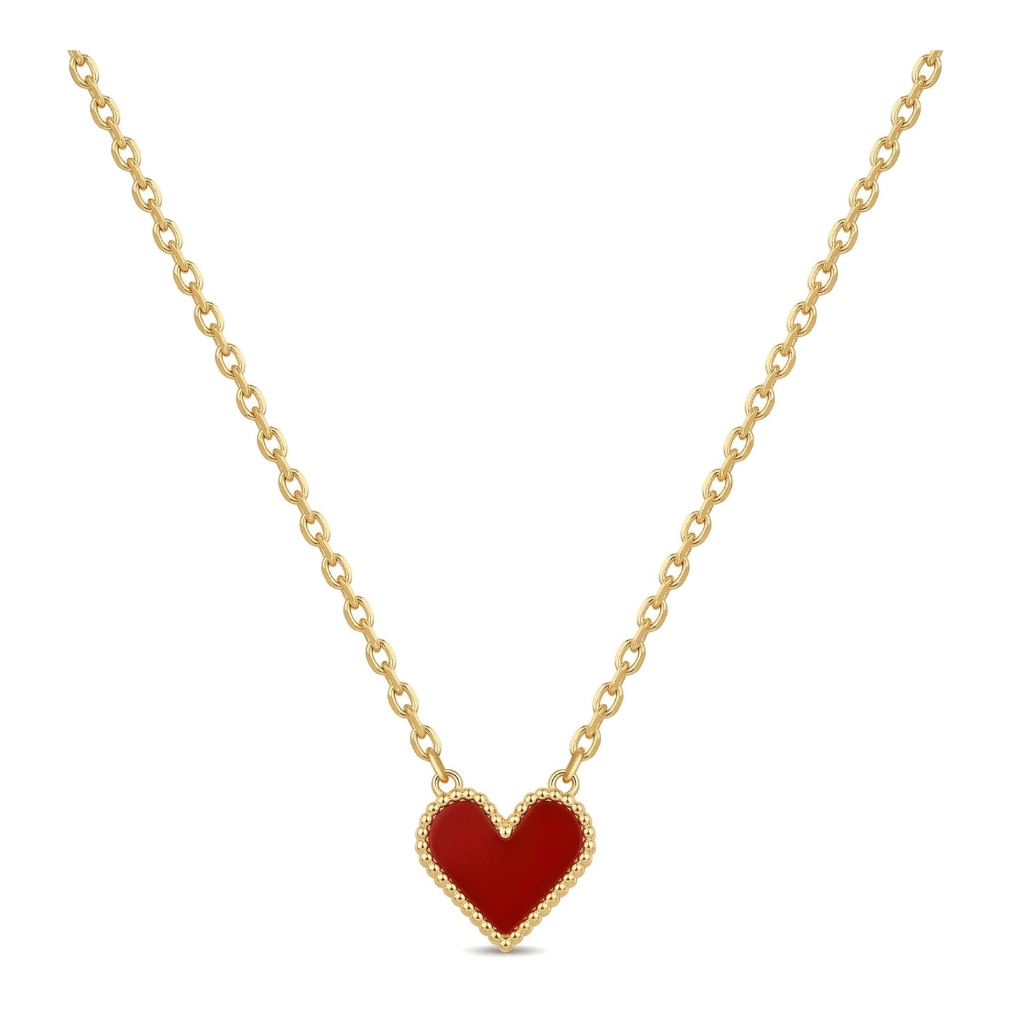 Wholesale Gold Color Stainless Steel Acrylic Red Heart Necklace