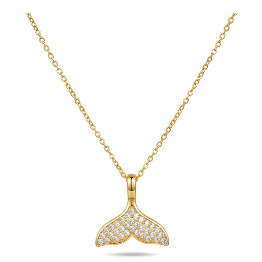 Gold Mermaid Whale Tail Pave CZ Crystal Pendant Necklace For Women