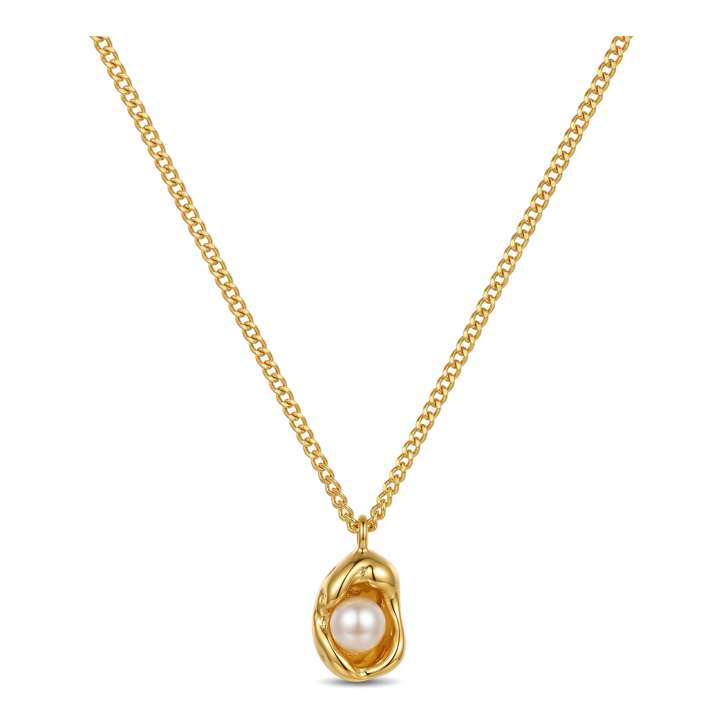 Wholesale Gold Color Stainless Steel Peanut Pearl Pendant Necklace
