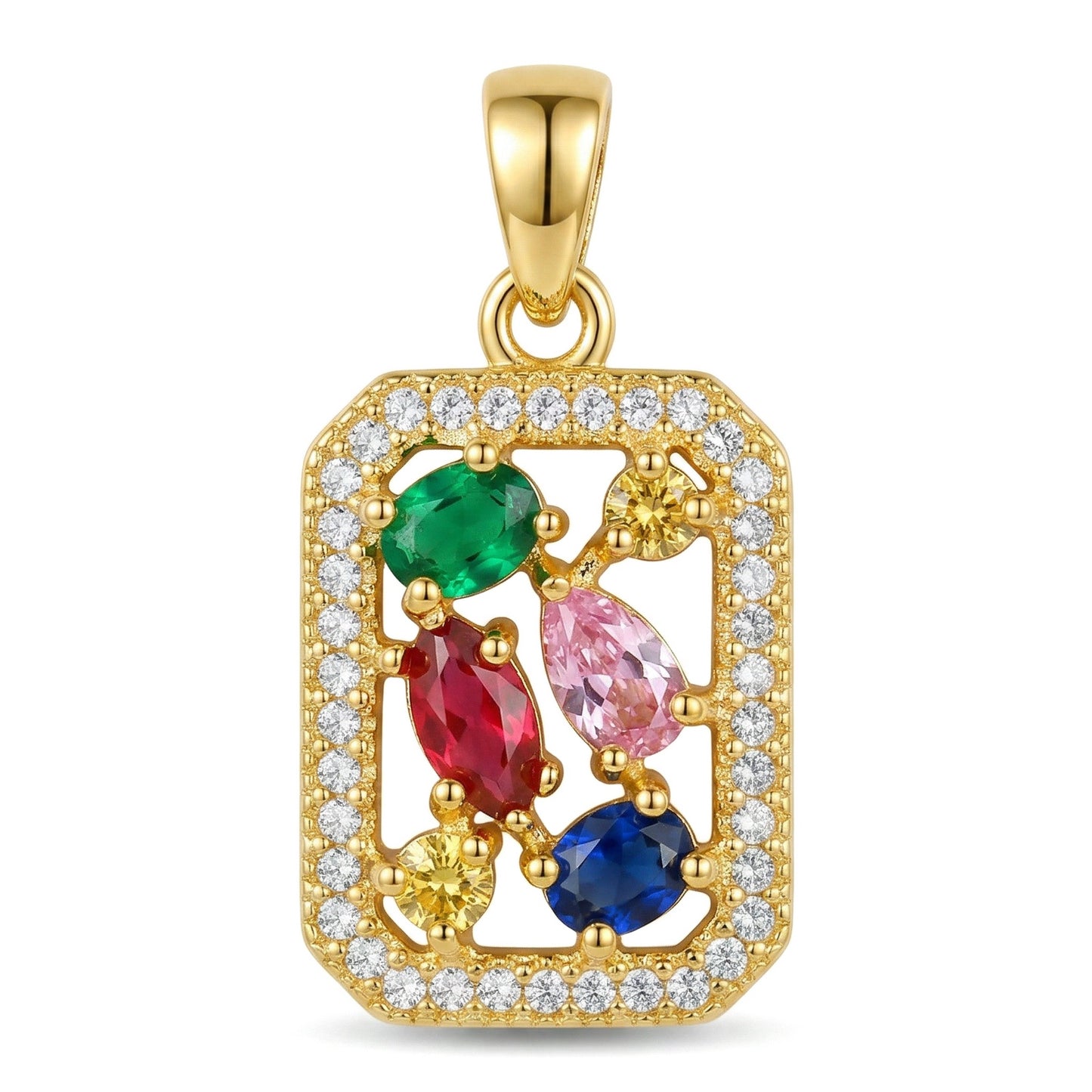 Wholesale Gold Plated Stainless Steel Square Zircon Pendant Necklace