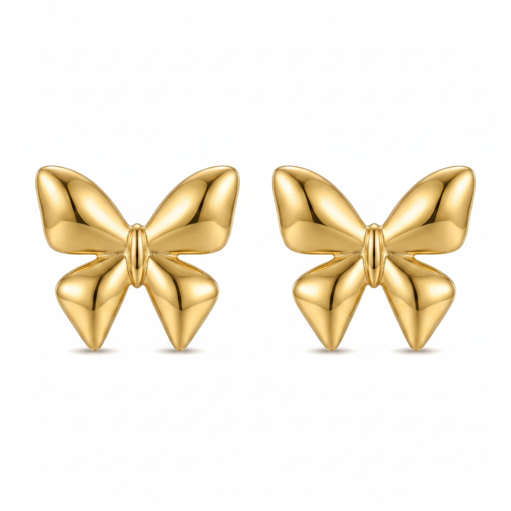 Two Gold Butterflies on White Background