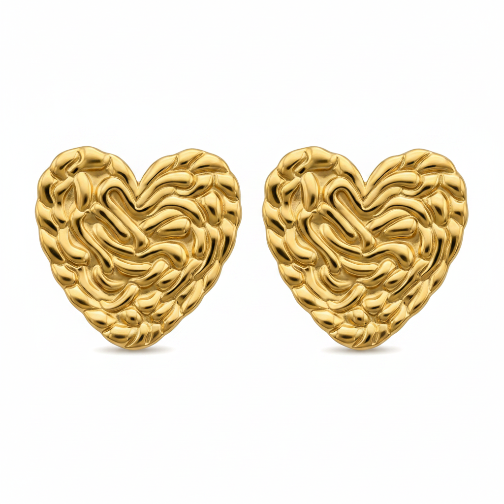 Puffy Textured Heart Stud Earrings | 18K Gold Plated Stainless Steel
