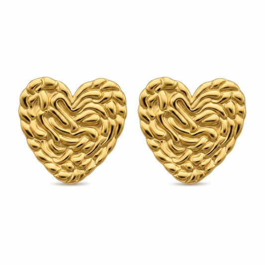 Puffy Textured Heart Stud Earrings | 18K Gold Plated Stainless Steel